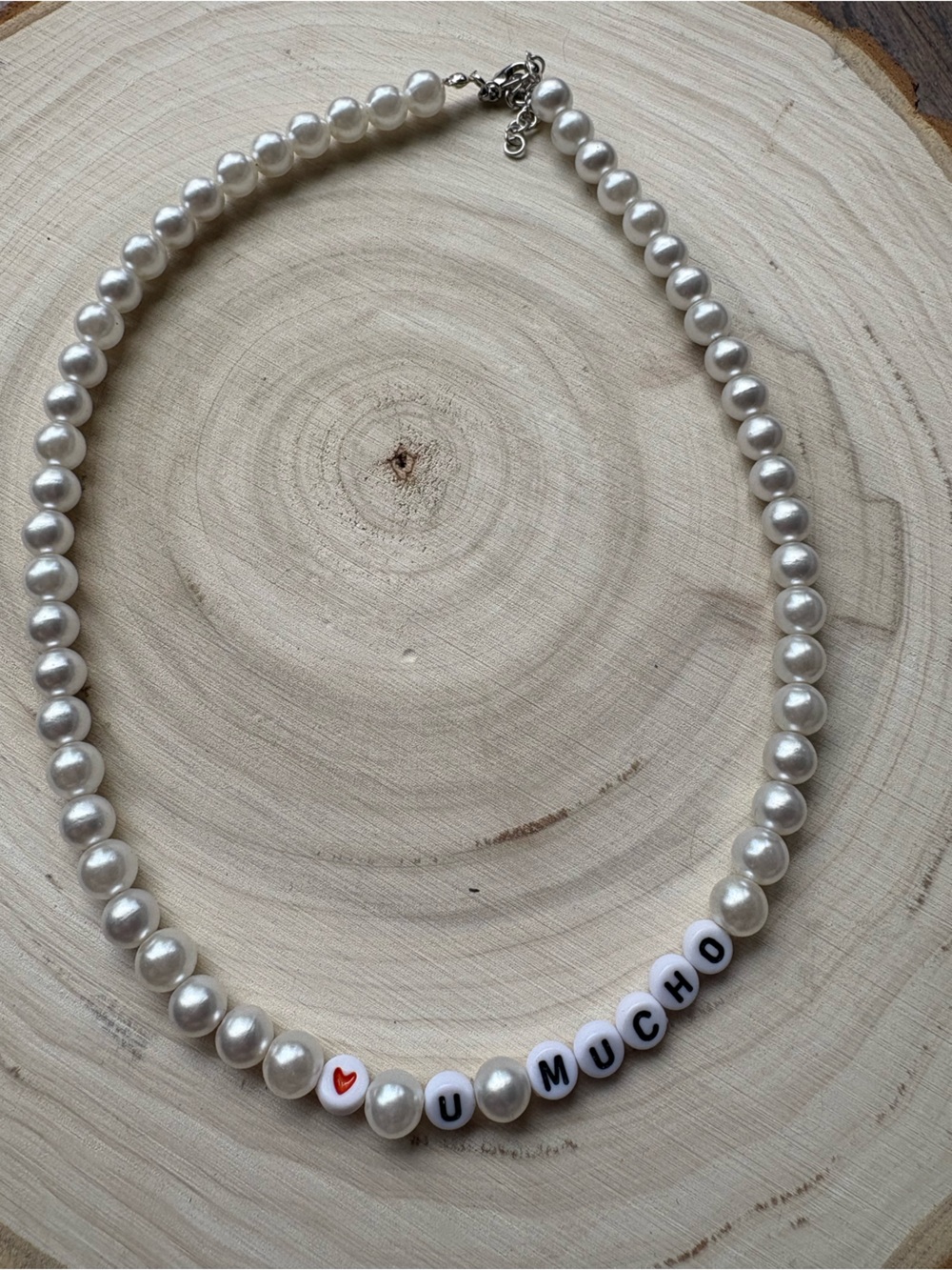 Artisan Made “♥️ U MUCHO” Faux Pearl & Letter Bead Necklace
